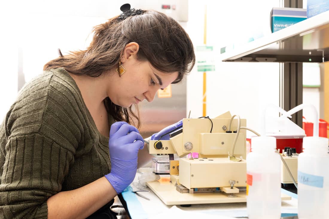 student using lab equipment