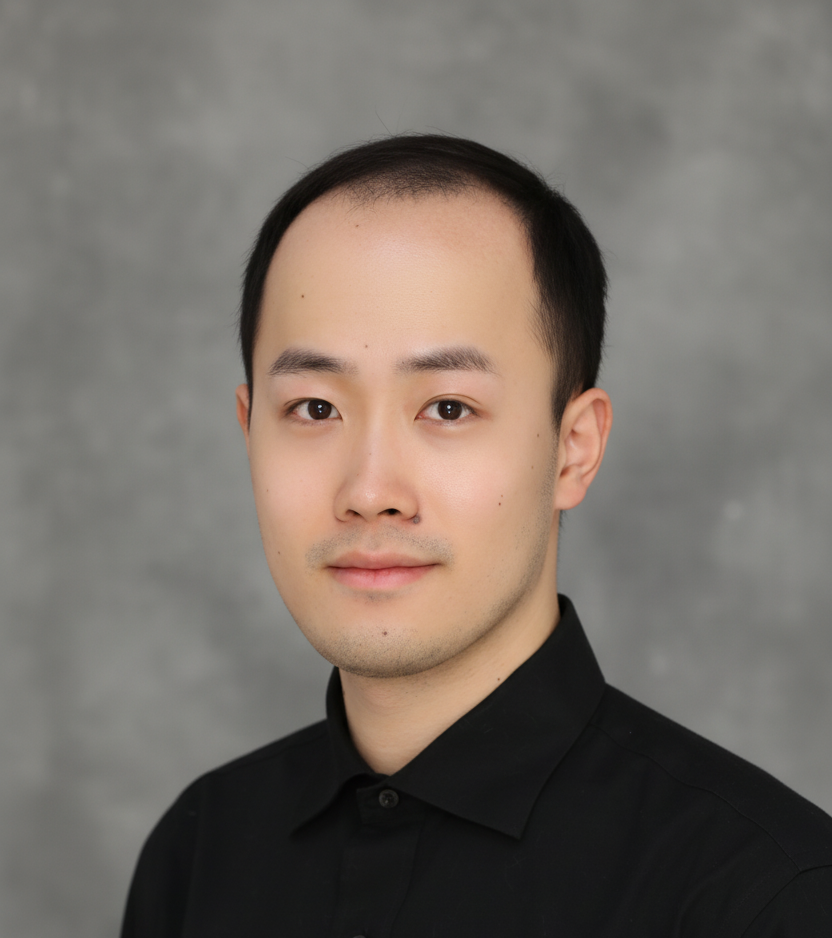 Headshot of a man with short dark hair and a black collared shirt.