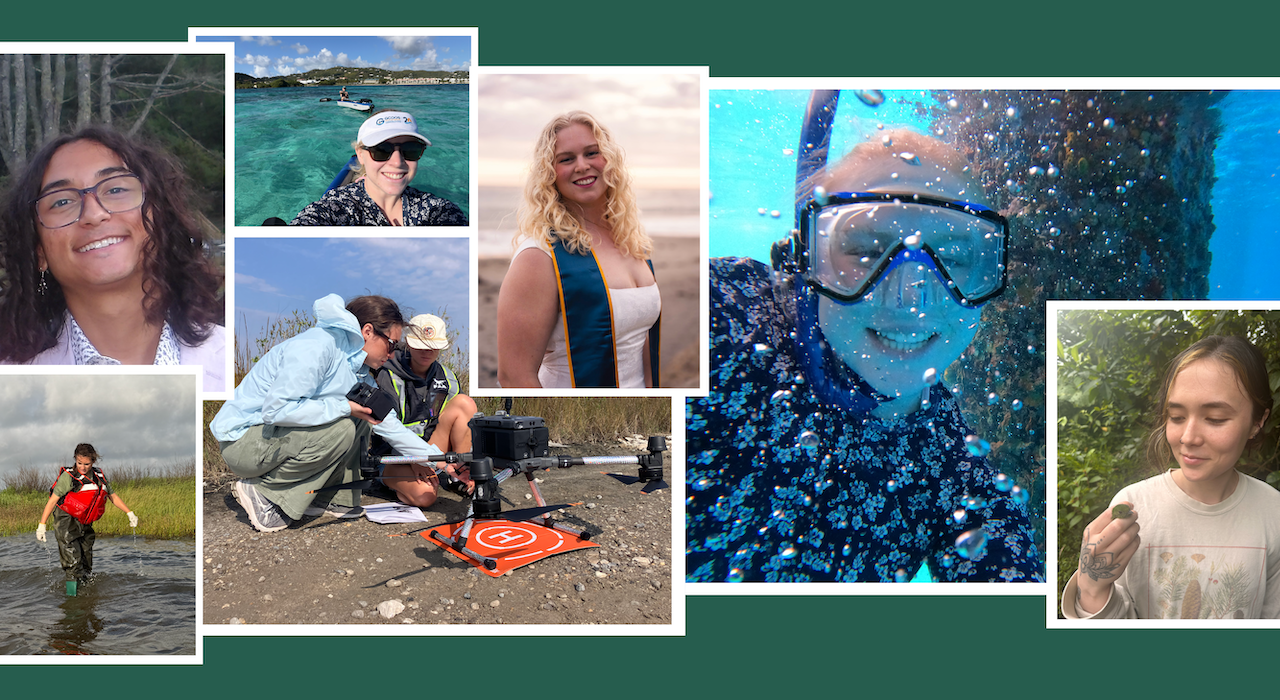 Collage of seven young women in various settings.