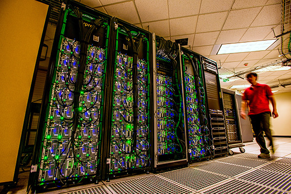 man walking in data center