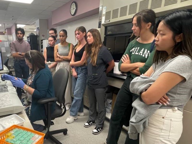 Students from Tulane BME's CAMS observe Dr. Jackson at Ochsner's Pathology Lab