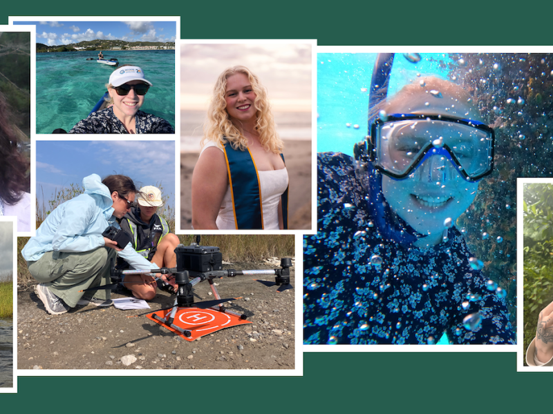 Collage of seven young women in various settings.