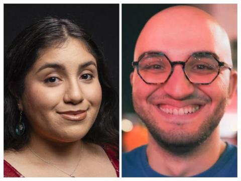 Two headshots, a woman with dark hair and a man with glasses.