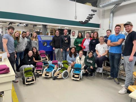 BME Team Design with the rolling chairs they created for service learning.